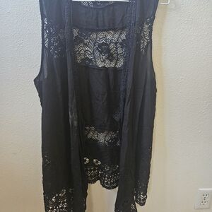 Vanity Black Lace Crochet Open Vest